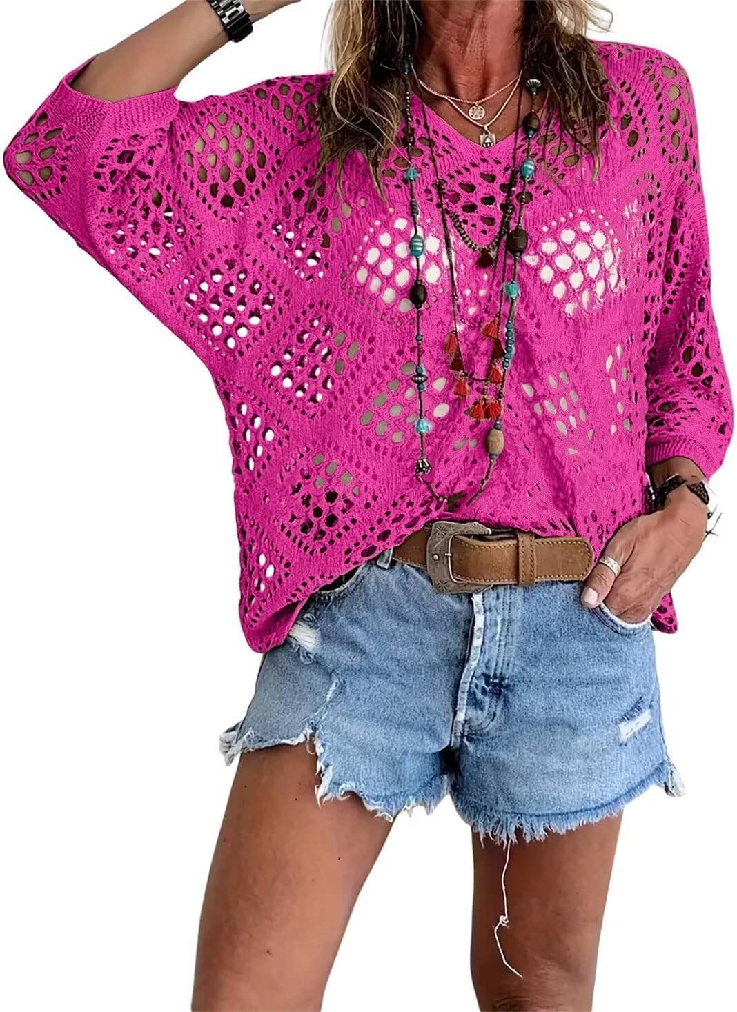 Crochet V‐Neck Boho Top | Apricot Summer Essential