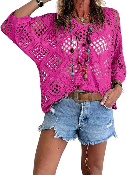 Crochet V‐Neck Boho Top | Apricot Summer Essential
