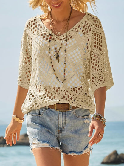 Crochet V‐Neck Boho Top | Apricot Summer Essential