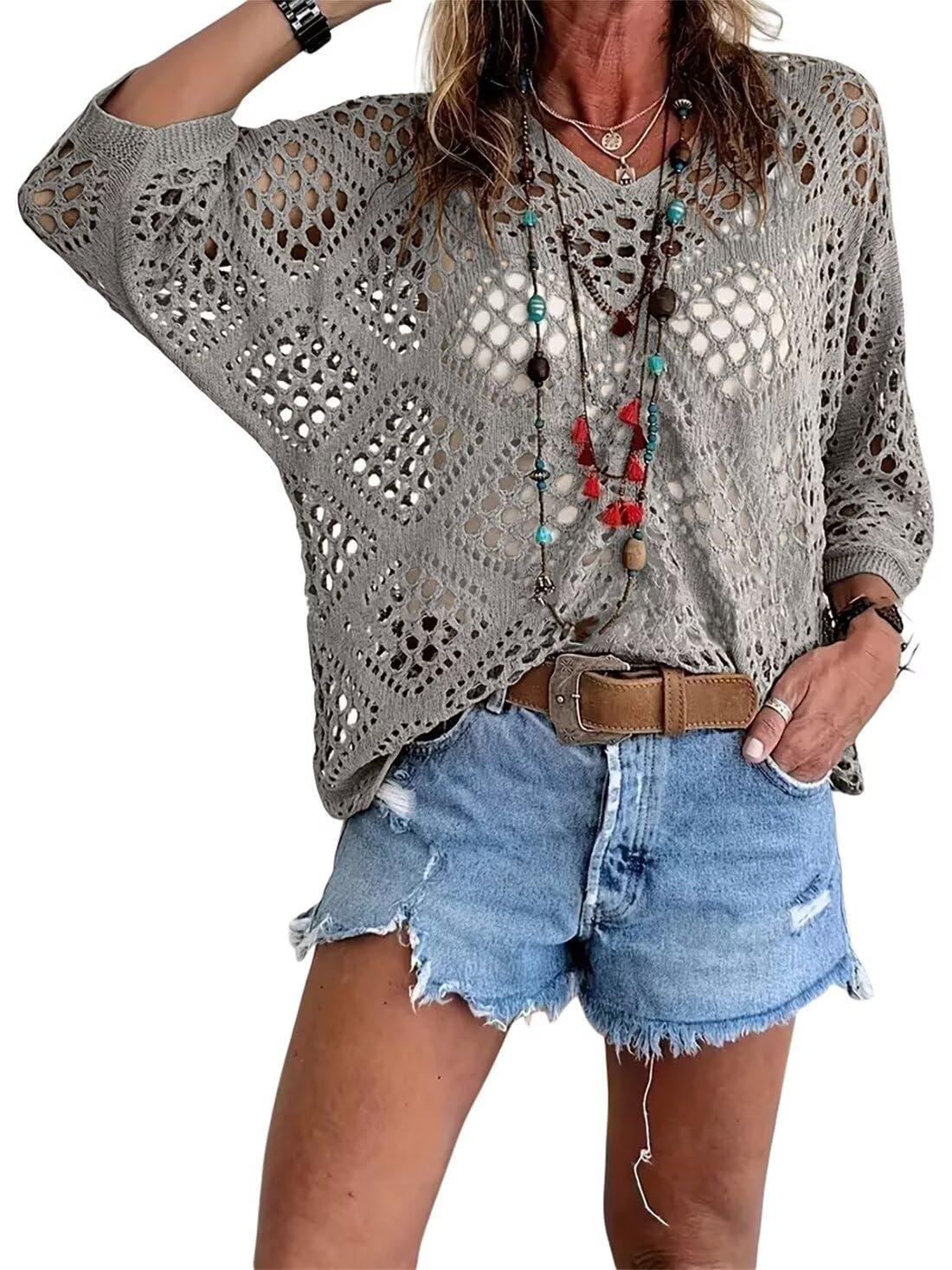 Crochet V‐Neck Boho Top | Apricot Summer Essential