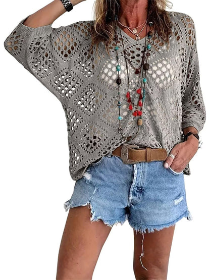 Crochet V‐Neck Boho Top | Apricot Summer Essential