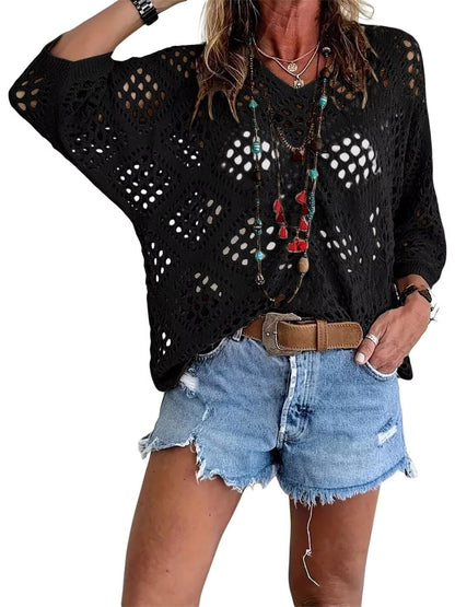 Crochet V‐Neck Boho Top | Apricot Summer Essential