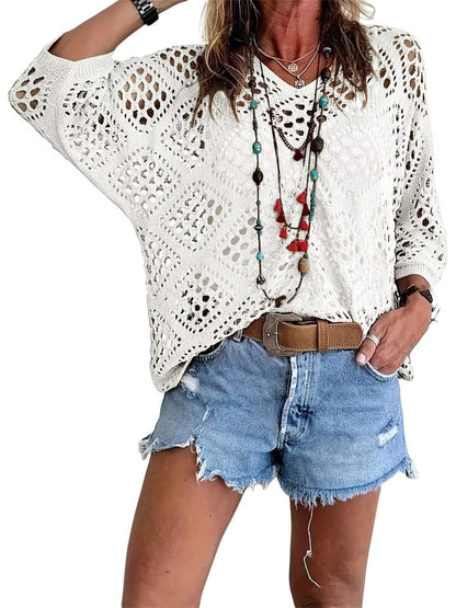Crochet V‐Neck Boho Top | Apricot Summer Essential