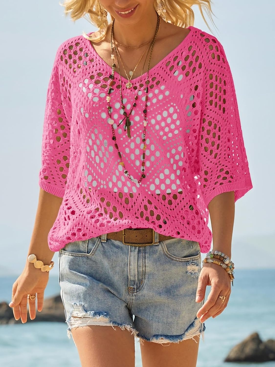 Crochet V‐Neck Boho Top | Apricot Summer Essential