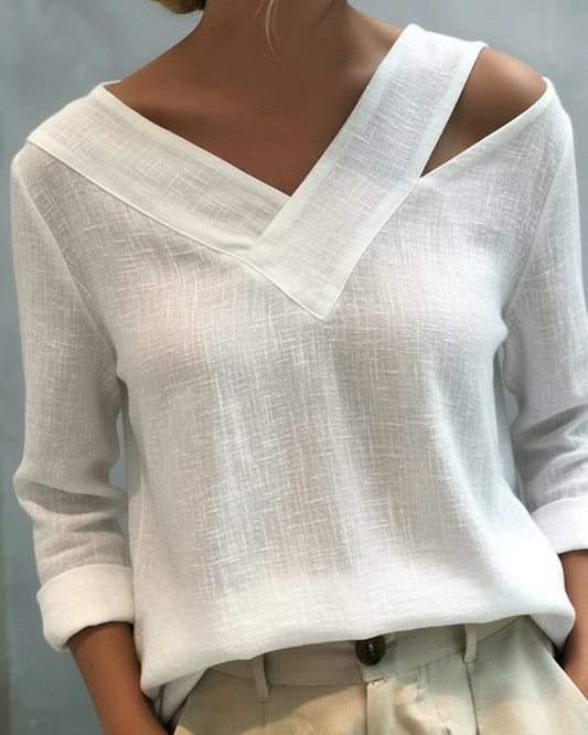 Stylish V-Neck Off-The-Shoulder Top