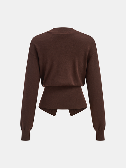 Metal Detail V-Neck Wool Blend Sweater