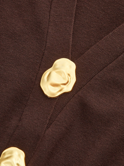 Metal Detail V-Neck Wool Blend Sweater