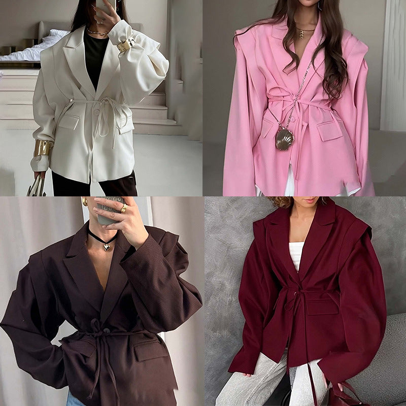 Oversized belted blazer with puff sleeves – Modern and sophisticated elegance