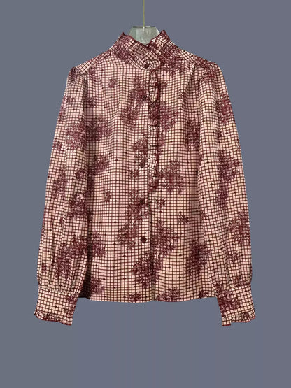 Frill Plaid Button Up Shirt