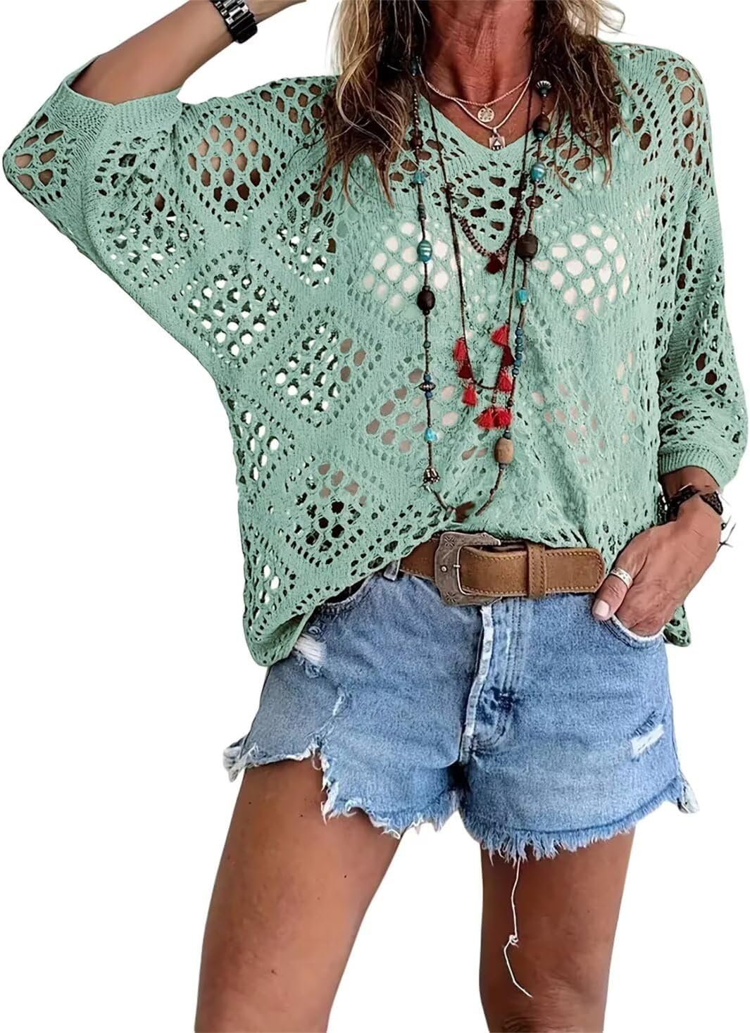 Crochet V‐Neck Boho Top | Apricot Summer Essential