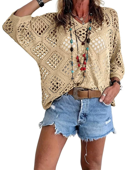 Crochet V‐Neck Boho Top | Apricot Summer Essential