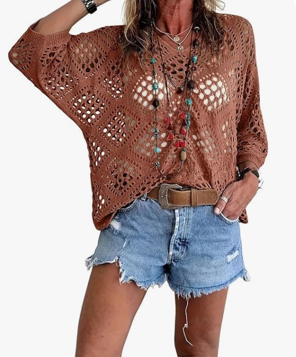 Crochet V‐Neck Boho Top | Apricot Summer Essential