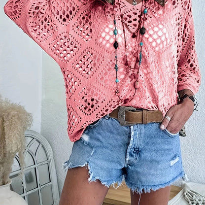 Crochet V‐Neck Boho Top | Apricot Summer Essential