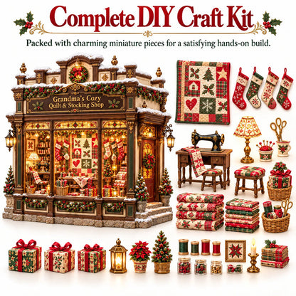 🧵 Grandma’s Cozy Quilt Shop DIY Kit 🎄 | Light-Up Christmas Miniature | Build Your Own Holiday Tradition
