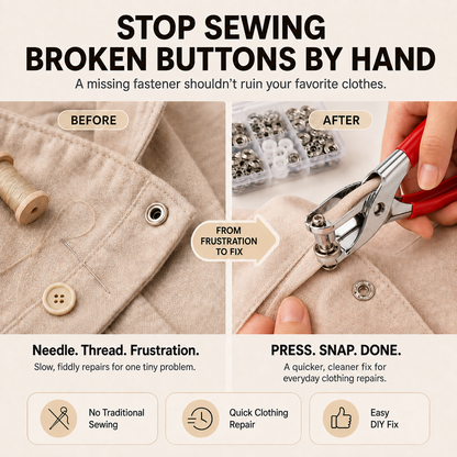🧵 100Pcs Invisible Colored Metal Buckle & Manual Pressure Pliers | Quick Clothing Repair & DIY