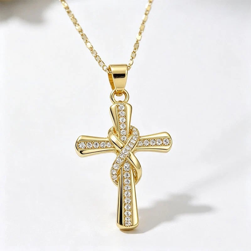 💫 LIMITED TIME 49% OFF! Women's Sparkling Twisted Knot Cross Pendant Necklace – Elegant Faith-Inspired Design with Brilliant Shine ✨