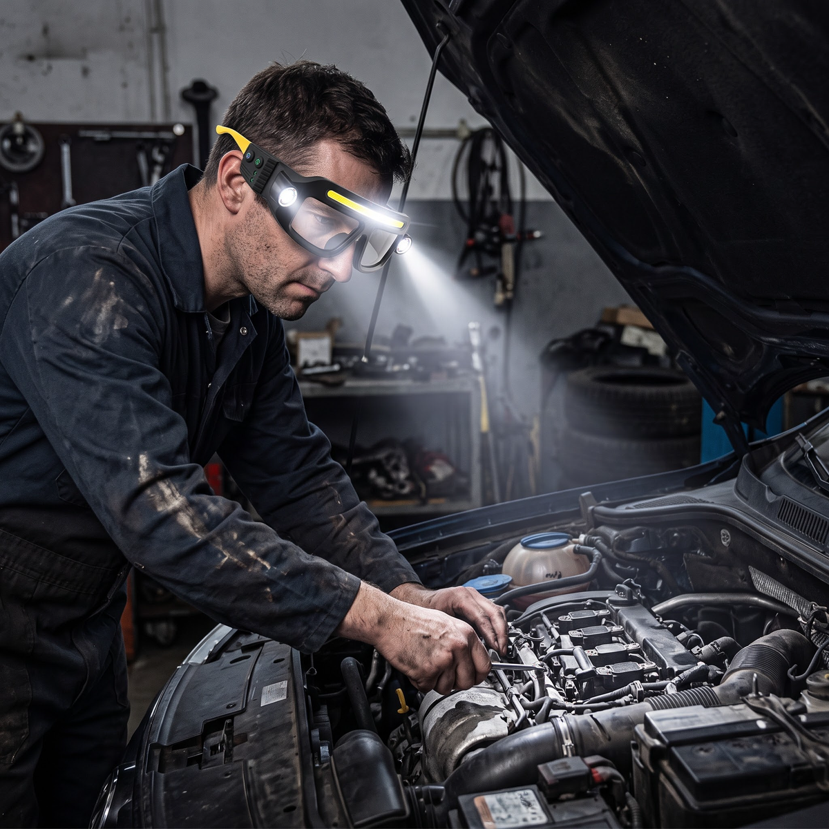 🔦 Rechargeable LED Headlamp Glasses – Hands-Free Lighting, Wave On/Off