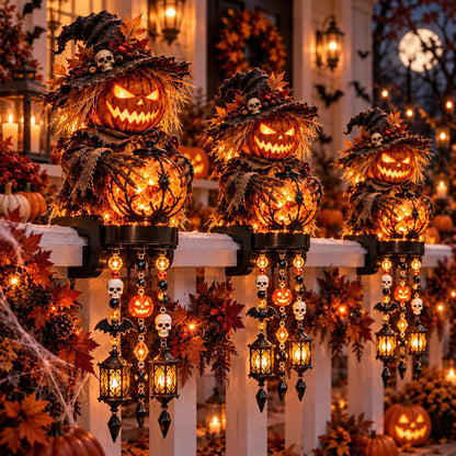 🏡🔥HOT SALE🔥🎃 Halloween Character Glow Cascade Railing Lights – Pumpkin, Witch, Ghost & Black Cat