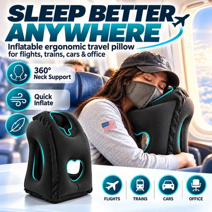 ✈️ LIMITED-TIME 50% OFF! 💨 Inflatable Travel Pillow | 360° Support – Soft Flocking, Quick Inflate, Compact