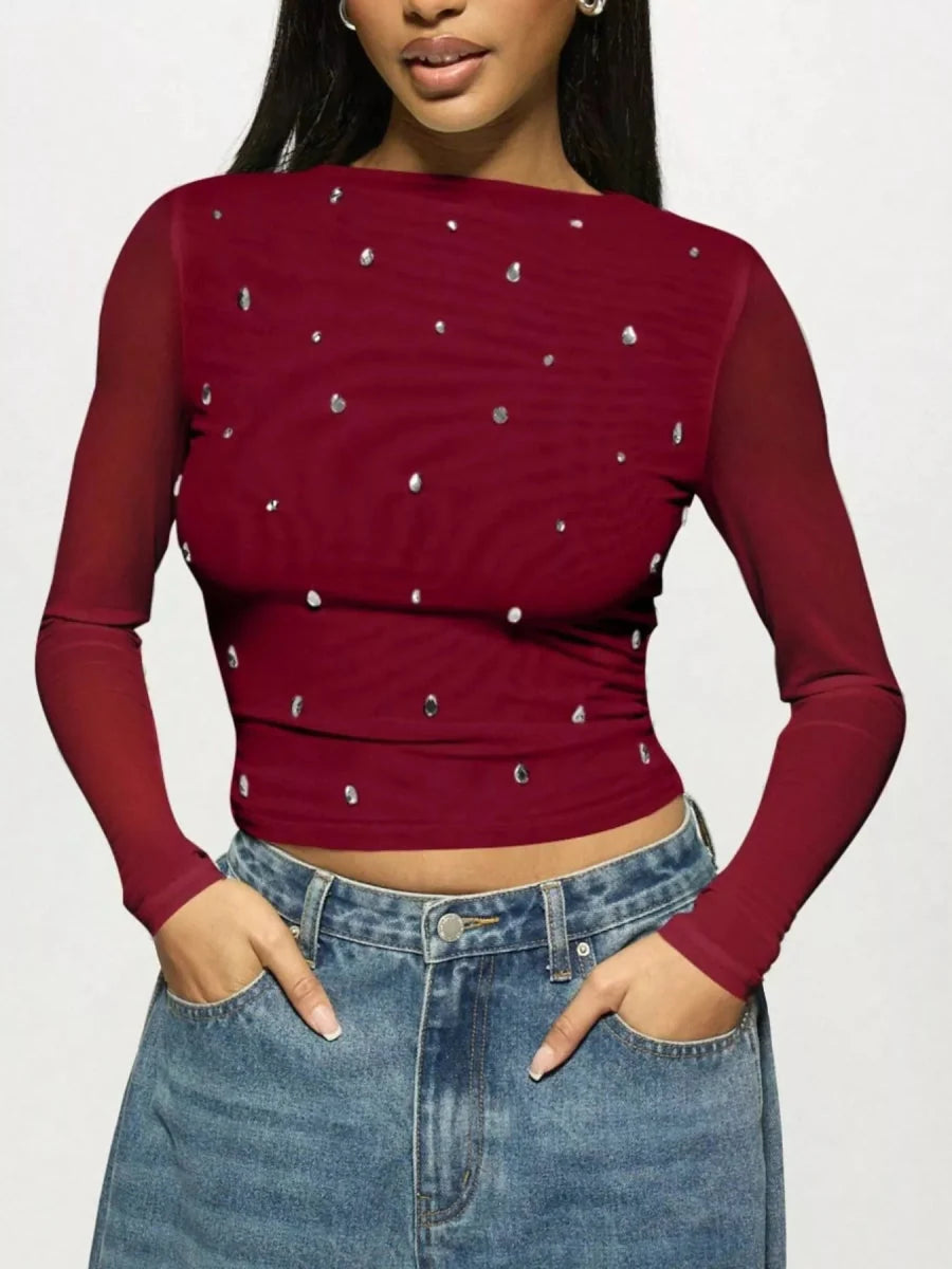 Rhinestone Embellished Long Sleeve T-Shirt