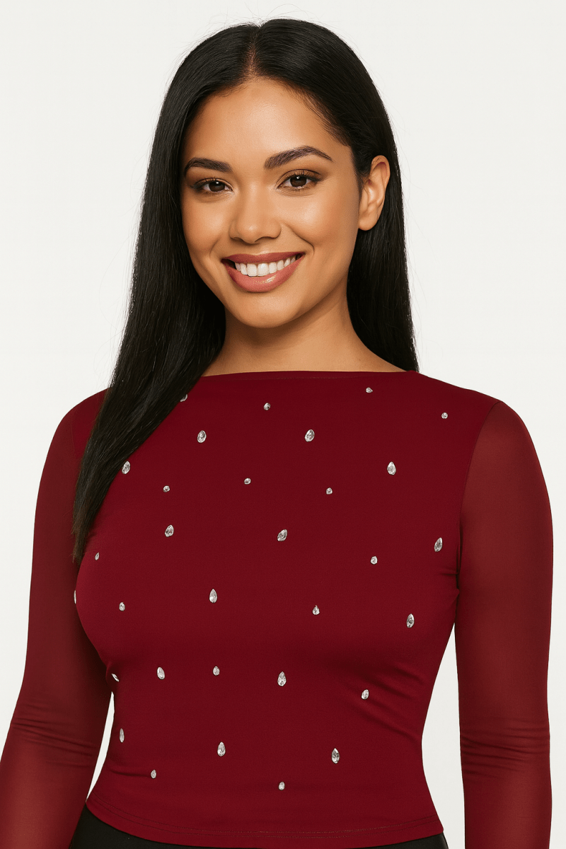 Rhinestone Embellished Long Sleeve T-Shirt